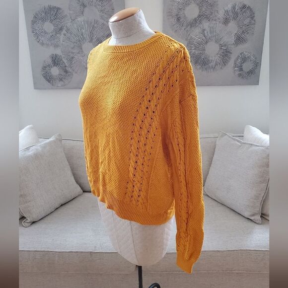 ✨ VOLCOM ✨ Cable Bodied Boxy Fit Crew Neck Sweater - [XXL, Mustard Gold] - Picture 7 of 14